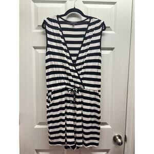 Spense Women's Size Large Black & White Striped Plunge V-Neck Sleeveless Romper